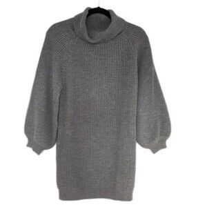 IDEM DITTO Gray Longline Knit Balloon Sleeve Turtleneck Sweater sz M Cozy